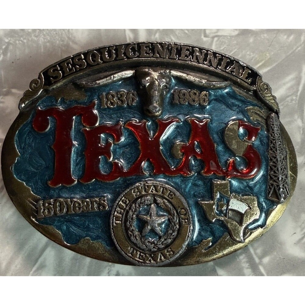 Vintage 1986 Texas Sesquicentennial 150 Anniversary Belt Buckle Western Cowboy